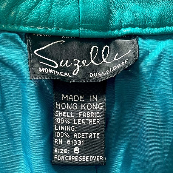 Cool teal vintage leather jeans with slash pockets - Picture 4 of 8